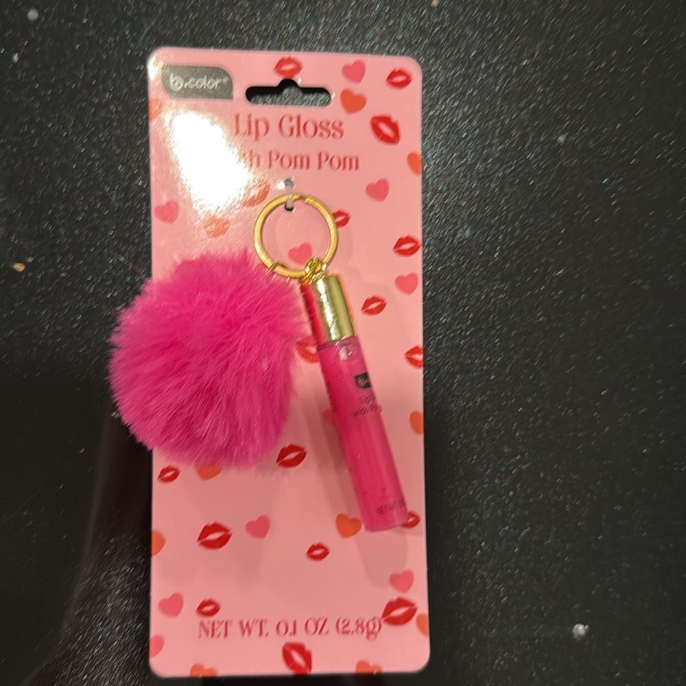 Vibrant Pink Lip Gloss with Pom Pom